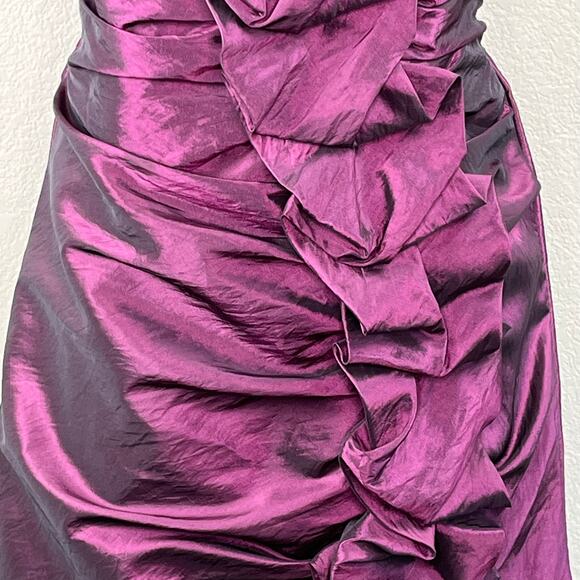 Lets Fashion Purple Taffeta Sleeveless Ruched Ruffle Party Mini Dress JR Large - Picture 6 of 13